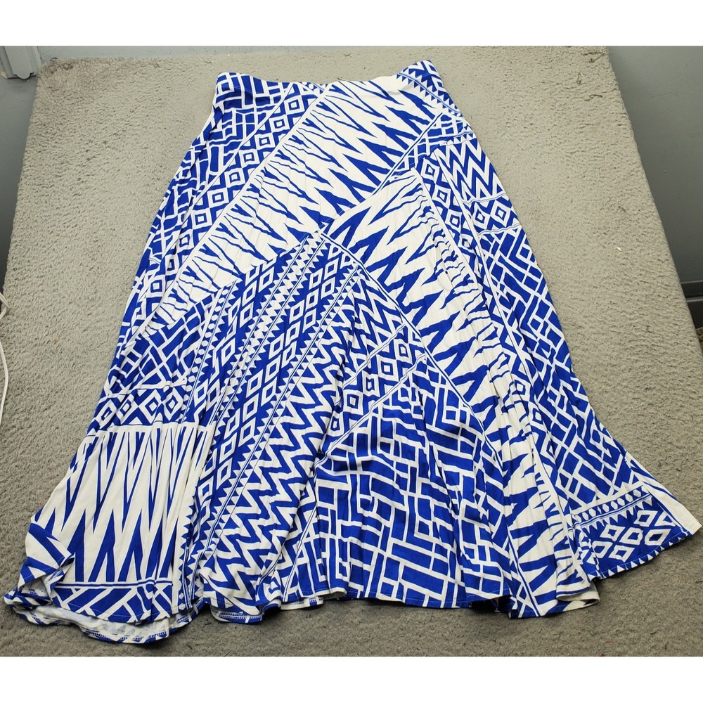 Chico's Flared Maxi Skirt Womens Large Multi Geometric Elastic Waist Pull-On